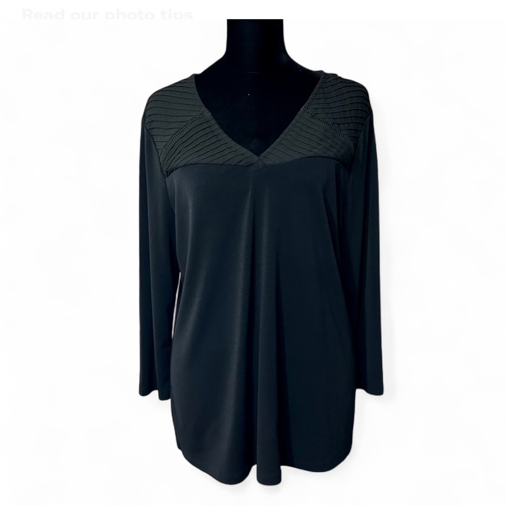 CHARTER CLUB Black V-Neck 3/4 Sleeves Blouse Pull Up Size M Exellent Condition